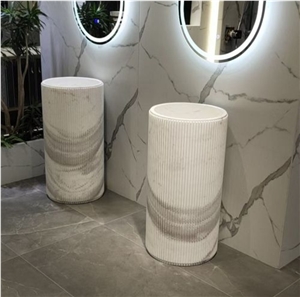 Volakas White Marble Standing Pedestal Wash Sink Basin