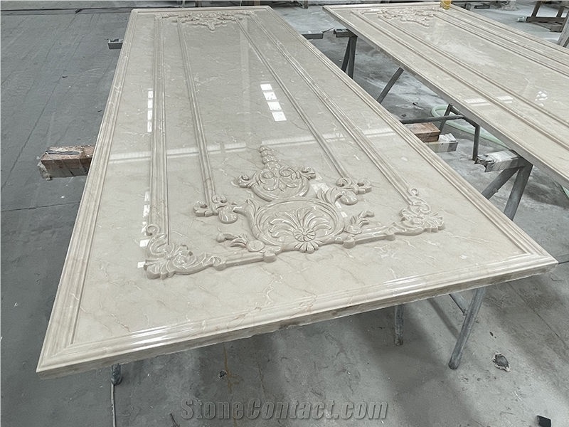 Engraved Stone Slabs Beige Marble Wall Background