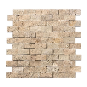 Beige Rustic Splitface Travertine Mosaics