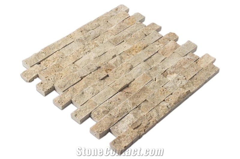 Beige Rustic Splitface Travertine Mosaics
