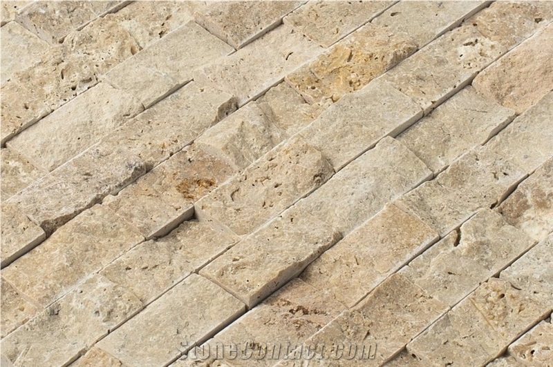 Beige Rustic Splitface Travertine Mosaics