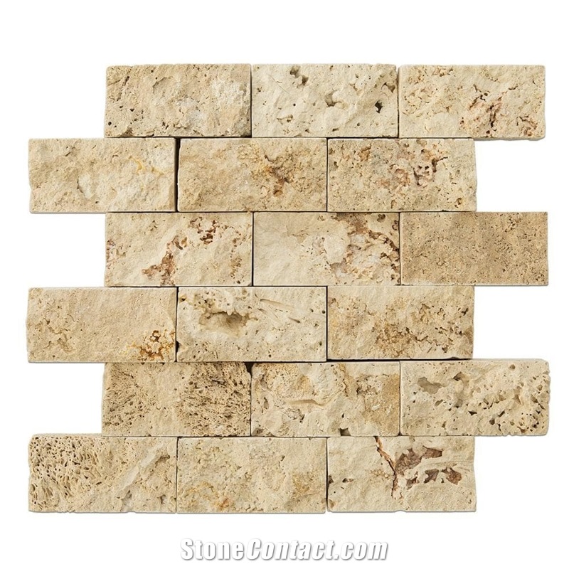 Beige Rustic Splitface Travertine Mosaics