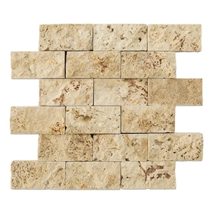Beige Rustic Splitface Travertine Mosaics