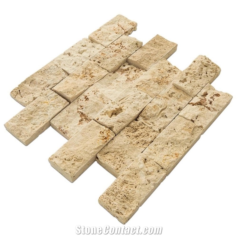 Beige Rustic Splitface Travertine Mosaics