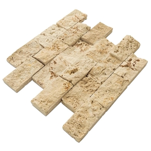 Beige Rustic Splitface Travertine Mosaics