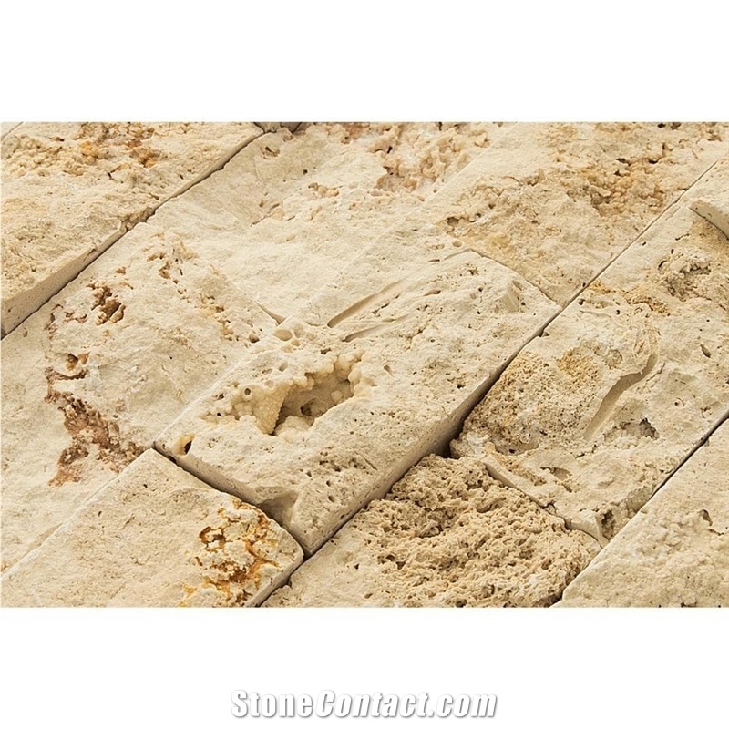 Beige Rustic Splitface Travertine Mosaics