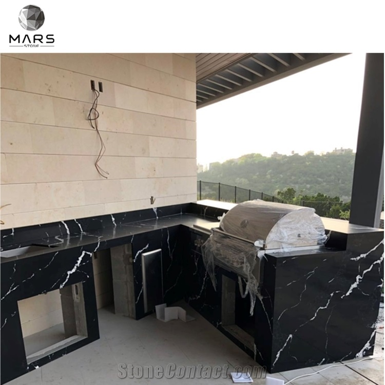 Black Nero Marquina Artificial Quartz Kitchen Countertop