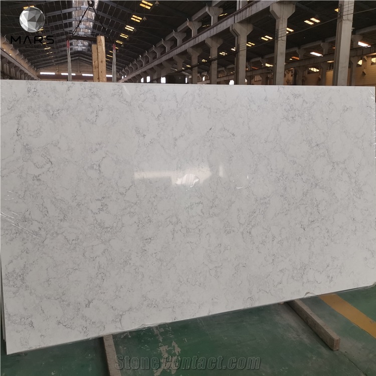 Cheaper White Carrara Look Quartz Slabs With Grey Veins