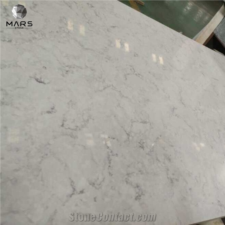 Cheaper White Carrara Look Quartz Slabs With Grey Veins