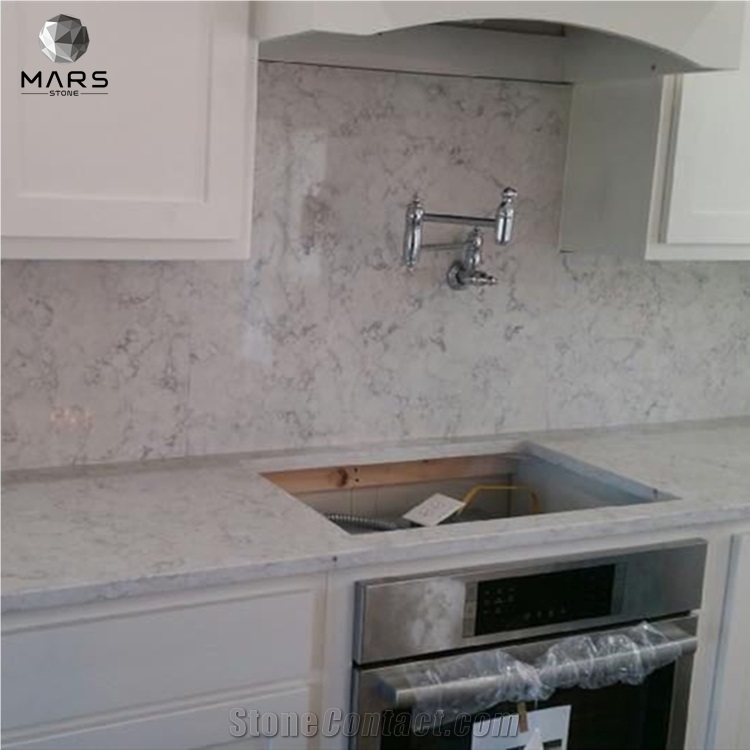 Cheaper White Carrara Look Quartz Slabs With Grey Veins