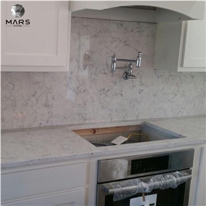 Cheaper White Carrara Look Quartz Slabs With Grey Veins