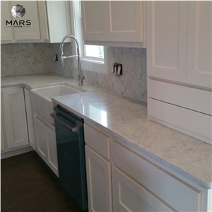 Cheaper White Carrara Look Quartz Slabs With Grey Veins