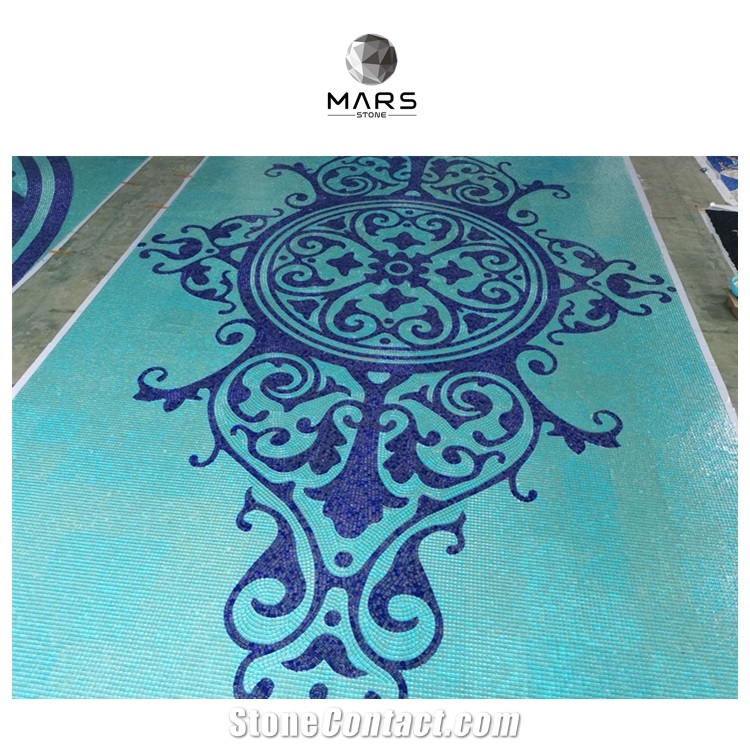 Irregular Shape Swimming Pool Blue Glass Mosaic Tiles