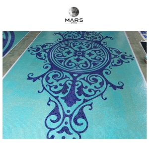 Irregular Shape Swimming Pool Blue Glass Mosaic Tiles