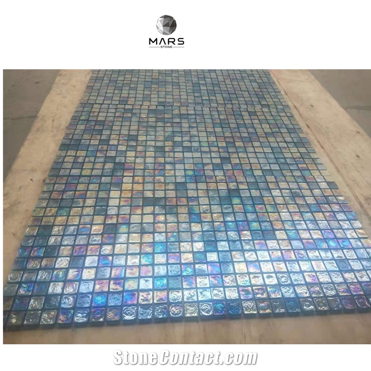 Irregular Shape Swimming Pool Blue Glass Mosaic Tiles