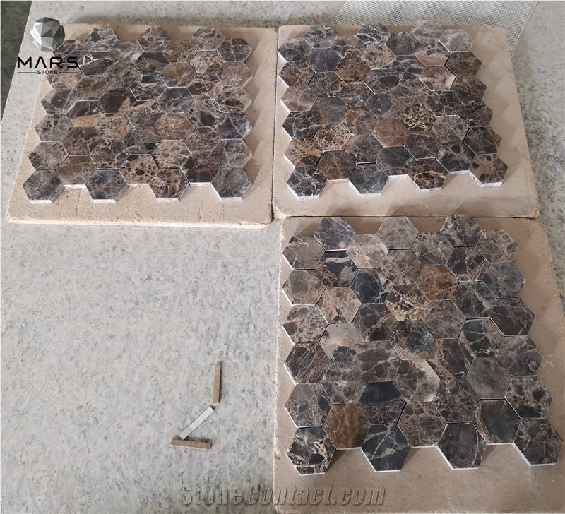 Cheap Dark Brown Emperador Marble Hexagonal Mosaic Tile