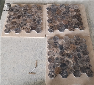 Cheap Dark Brown Emperador Marble Hexagonal Mosaic Tile