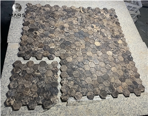 Cheap Dark Brown Emperador Marble Hexagonal Mosaic Tile