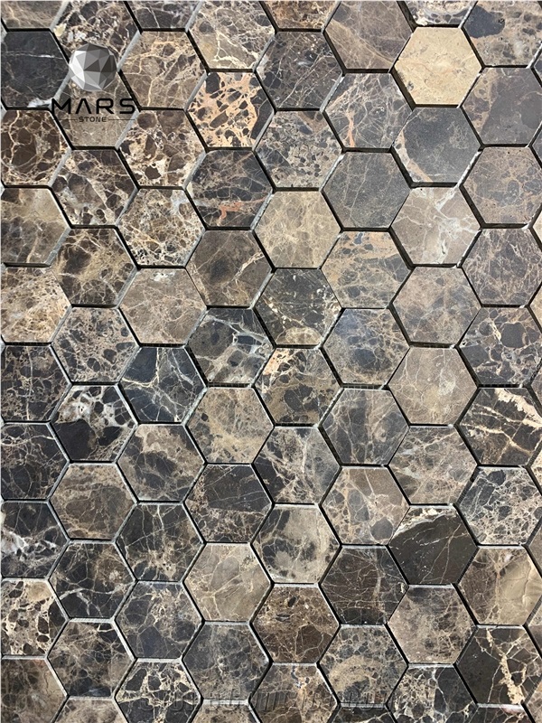Cheap Dark Brown Emperador Marble Hexagonal Mosaic Tile