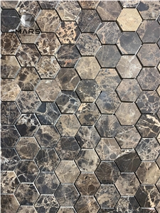 Cheap Dark Brown Emperador Marble Hexagonal Mosaic Tile