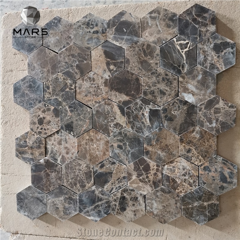 Cheap Dark Brown Emperador Marble Hexagonal Mosaic Tile