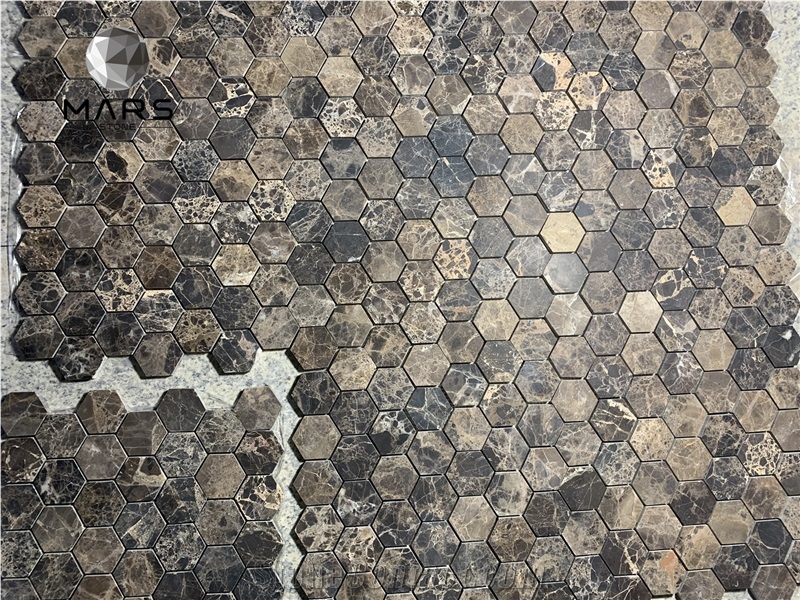Cheap Dark Brown Emperador Marble Hexagonal Mosaic Tile