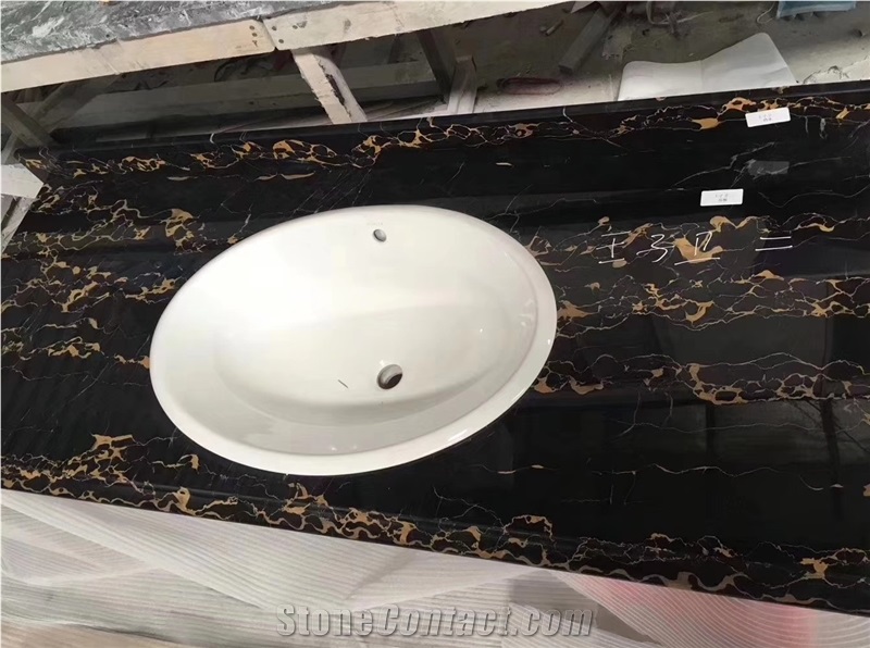 Italy Nero Portoro Macchia Larga Gold Marble Countertop