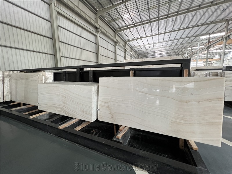 Polished Turkey White Tiger Beige Onyx Slab