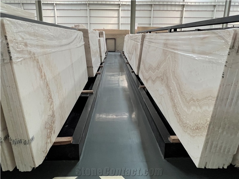 Polished Turkey White Tiger Beige Onyx Slab