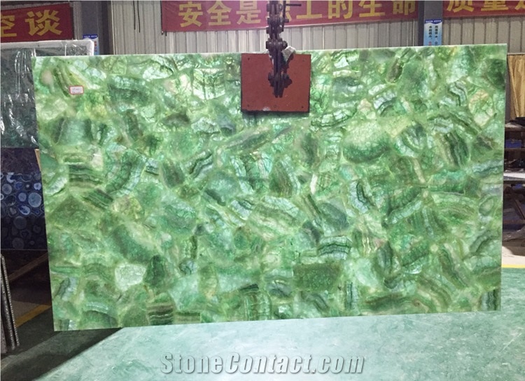 Backlit Green Fluorite Gemstone Slab & Tile
