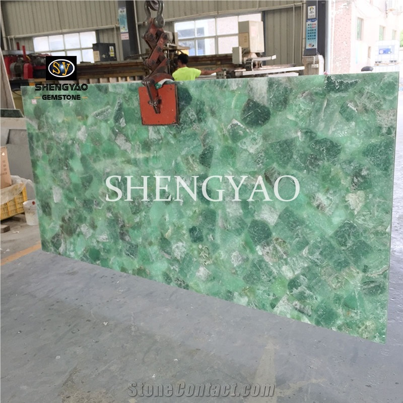Backlit Green Fluorite Gemstone Slab & Tile