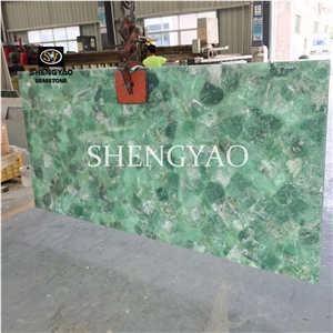 Backlit Green Fluorite Gemstone Slab & Tile