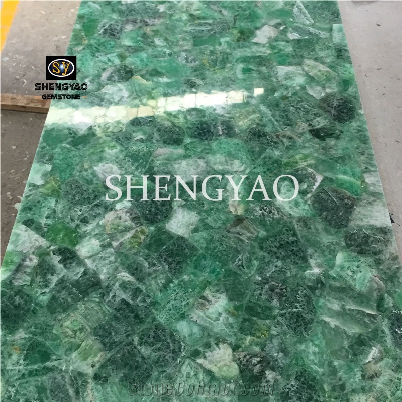 Backlit Green Fluorite Gemstone Slab & Tile