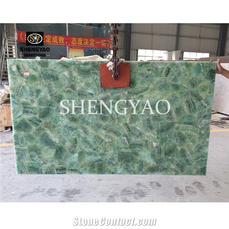 Backlit Green Fluorite Gemstone Slab & Tile