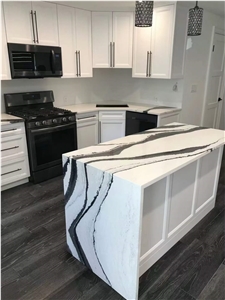 Quartz Slab White Calacatta For Residential Kitchen