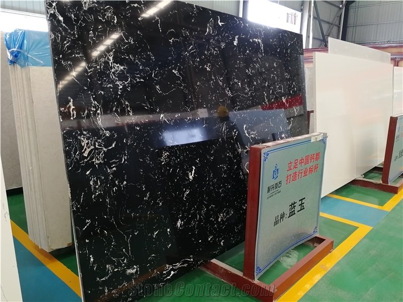 Black Silver Engineered Marble Slab For Top, Wall Tile