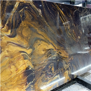 Brazil Golden Exotic Stone Bookmatched Slabs For Hotel Lobby