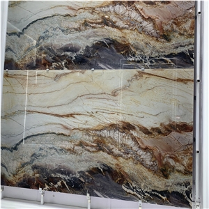 Exotic Stone Rainbow Impression Marble Slab Bookmatched Wall
