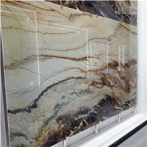 Exotic Stone Rainbow Impression Marble Slab Bookmatched Wall