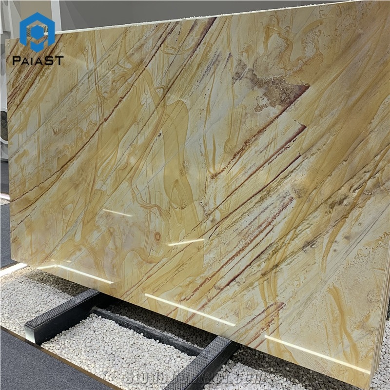 Luxury Natural Golden Quartzite Slabs For Hotel Wall Design