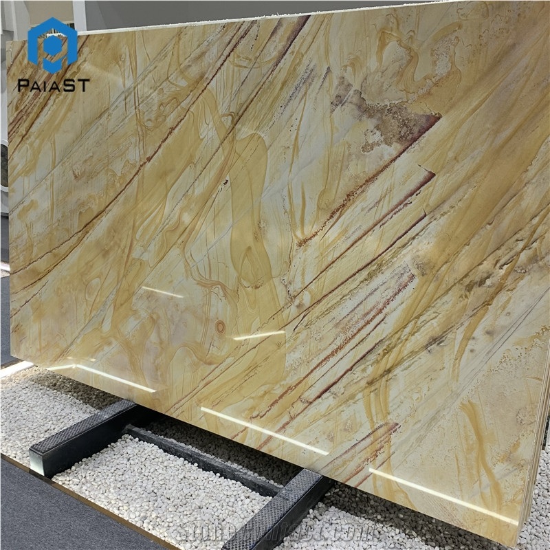 Luxury Natural Golden Quartzite Slabs For Hotel Wall Design