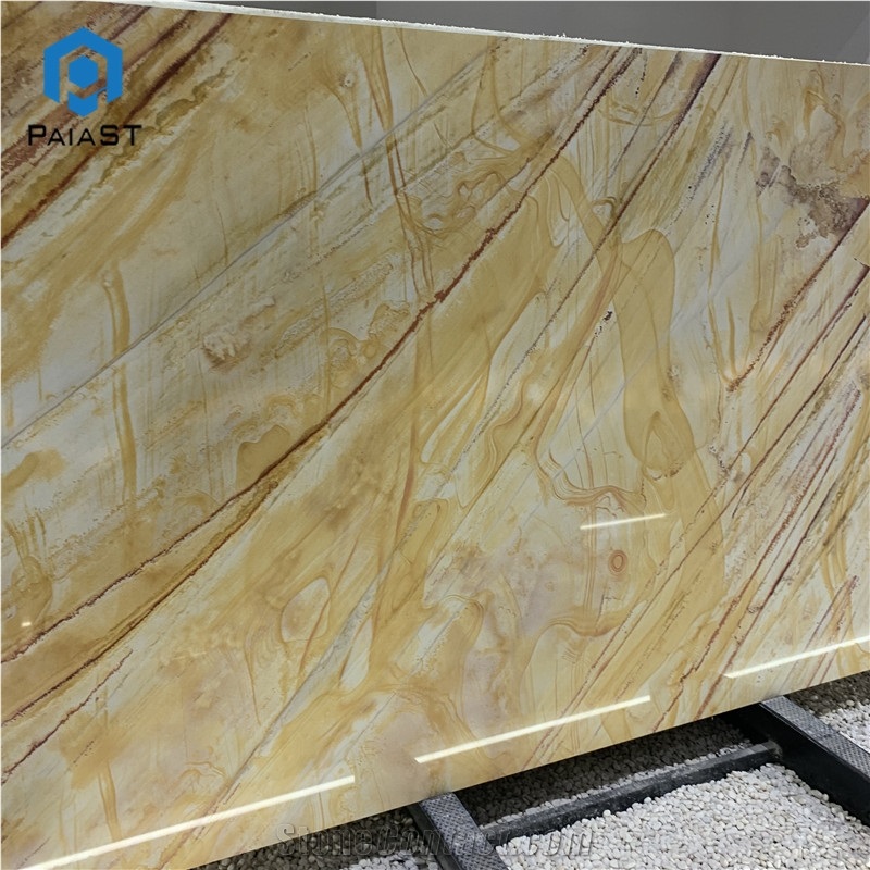 Luxury Natural Golden Quartzite Slabs For Hotel Wall Design