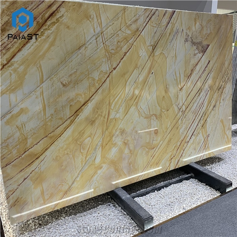Luxury Natural Golden Quartzite Slabs For Hotel Wall Design