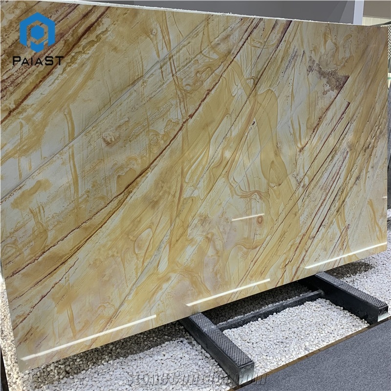 Luxury Natural Golden Quartzite Slabs For Hotel Wall Design
