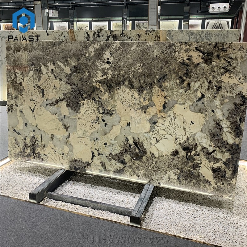Luxury Snow Mountain Gold Quartzite Slab For Background Wall