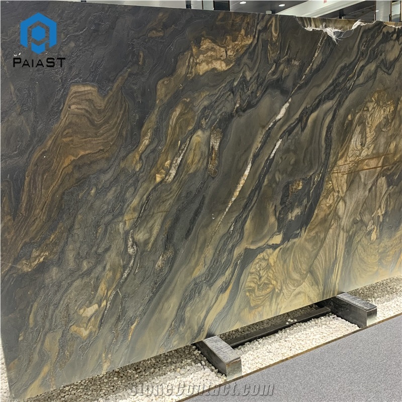 Wholesale Price Natural Black And Gold Veins Quartzite Slabs