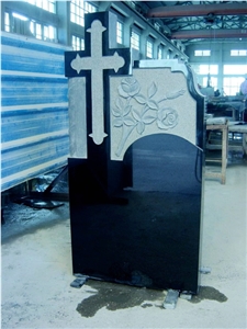 Absolute Black Hand Carving Polished Granite Cross Tombstone