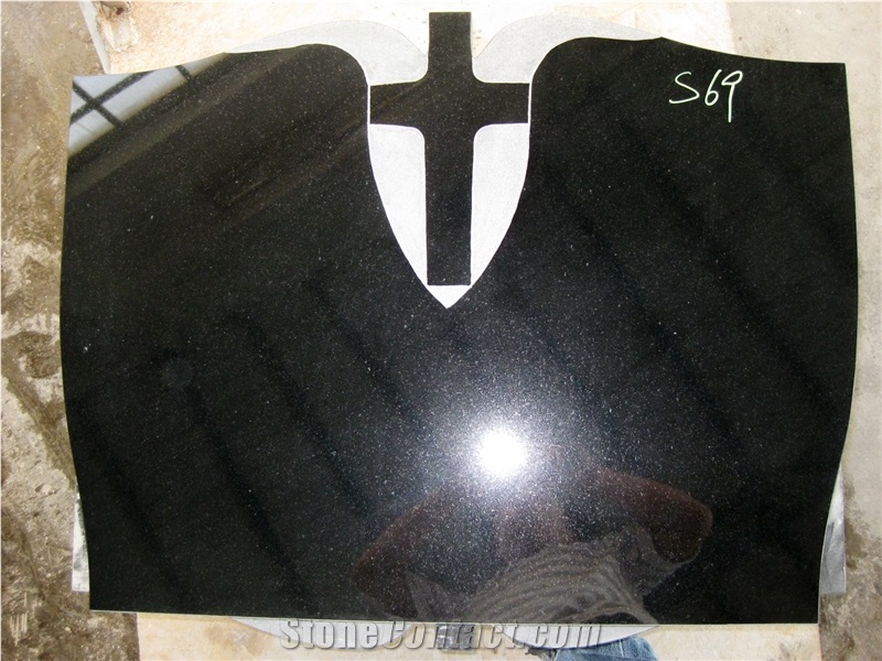Absolute Black Hand Carving Polished Granite Cross Tombstone