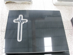 Absolute Black Hand Carving Polished Granite Cross Tombstone