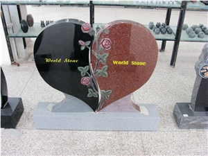 Engraved Red Granite Heart Headstones Tombstone Monument